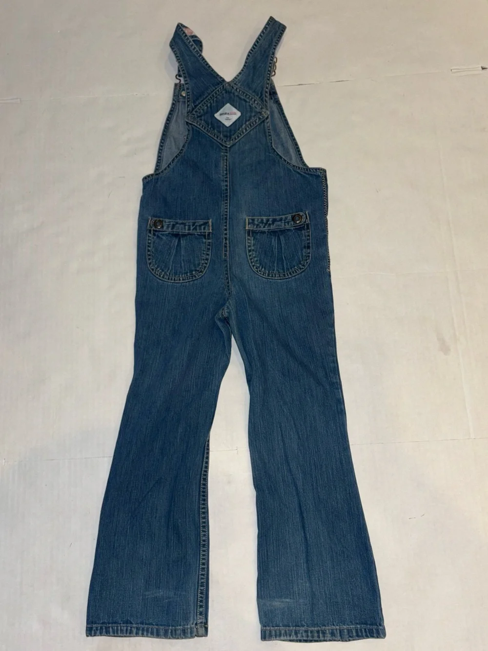 Girls Denim Overalls with Pink Flower Embroidery - Kids